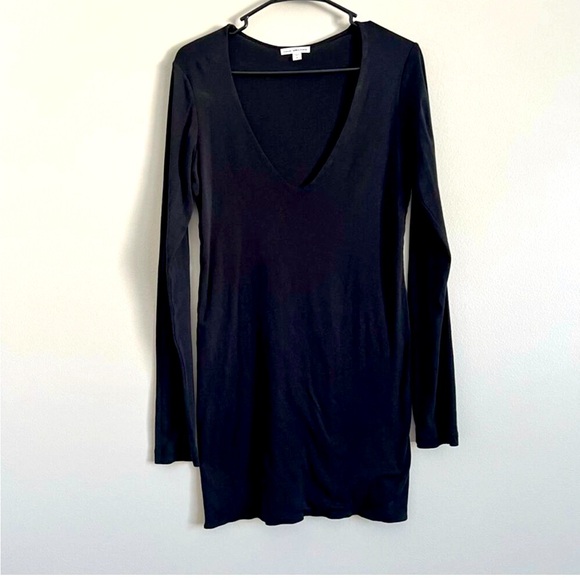 Standard James Perse Black Long Sleeve V-Neck Mini dress 4/XL long 32” bust 37” - Picture 5 of 8